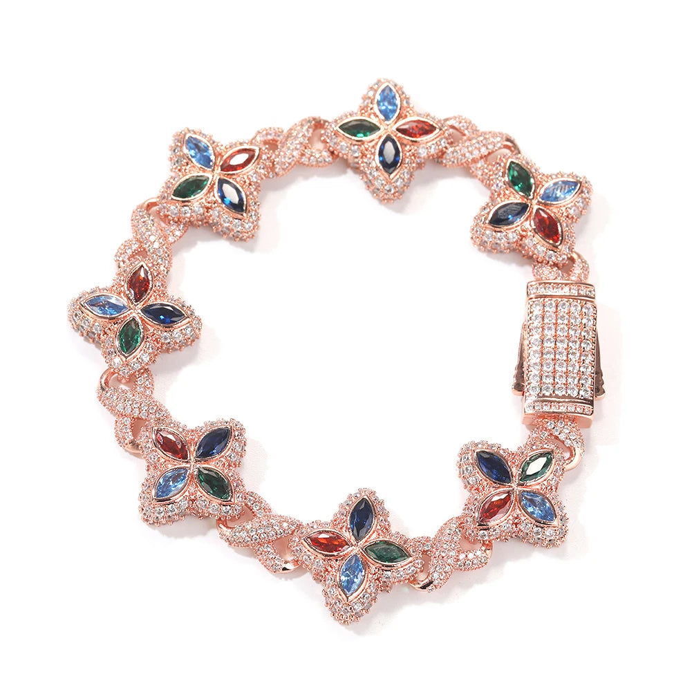 Pulsera iced out floral trap con piedras multicolor unisex