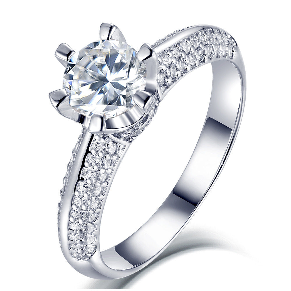 Anillo de diamantes de seis puntas en plata S925