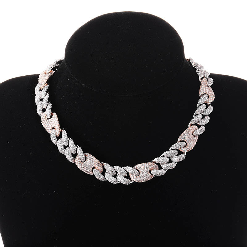 Collar Nariz de Cerdo Hombre con Circonitas y Hebilla Caja Grande – Joyería Hip Hop Urbana