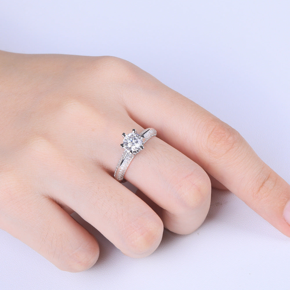 Anillo de diamantes de seis puntas en plata S925