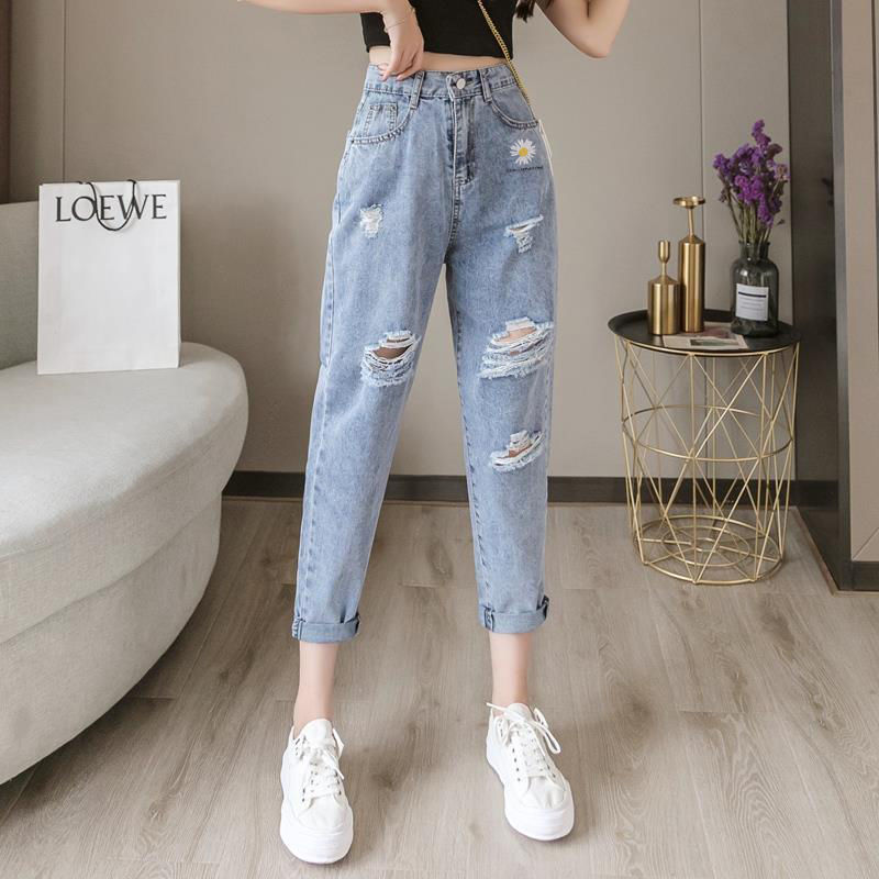 Pantalones Vaqueros Mujer Rotos con Margaritas – Holgados y Recortados Estilo Urbano