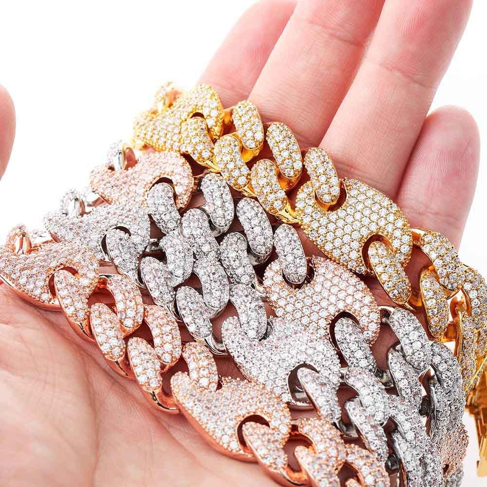 Collar Nariz de Cerdo Hombre con Circonitas y Hebilla Caja Grande – Joyería Hip Hop Urbana