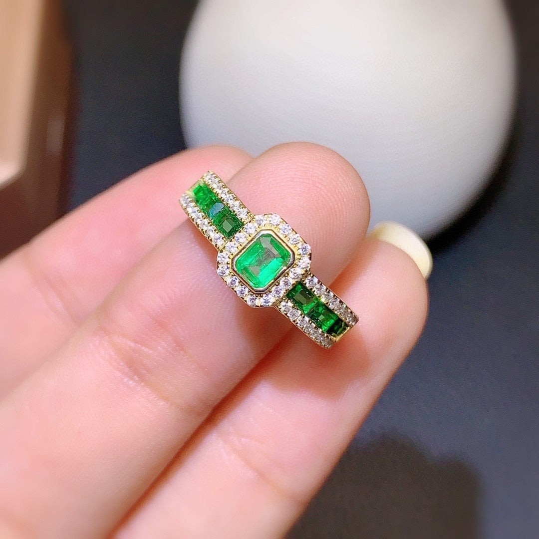 Anillo de esmeralda colombiana natural para mujer