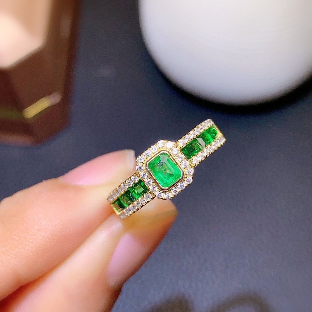 Anillo de esmeralda colombiana natural para mujer