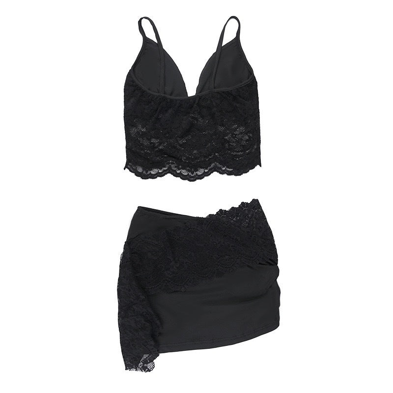 Conjunto sexy de verano para mujer - vestido corto transparente con encaje