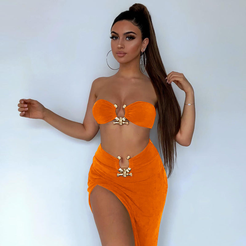 Conjunto de dos piezas mujer - falda de moda + top a juego verano 2025.