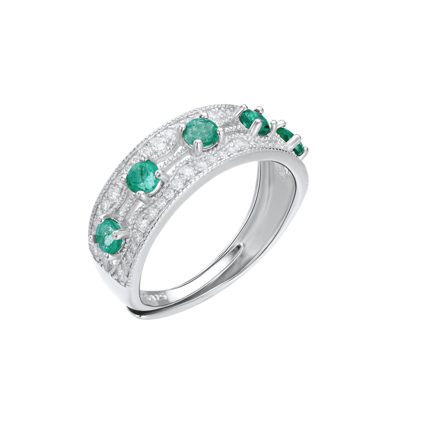 Anillo de fila de esmeraldas – Minimalismo con brillo propio ✨