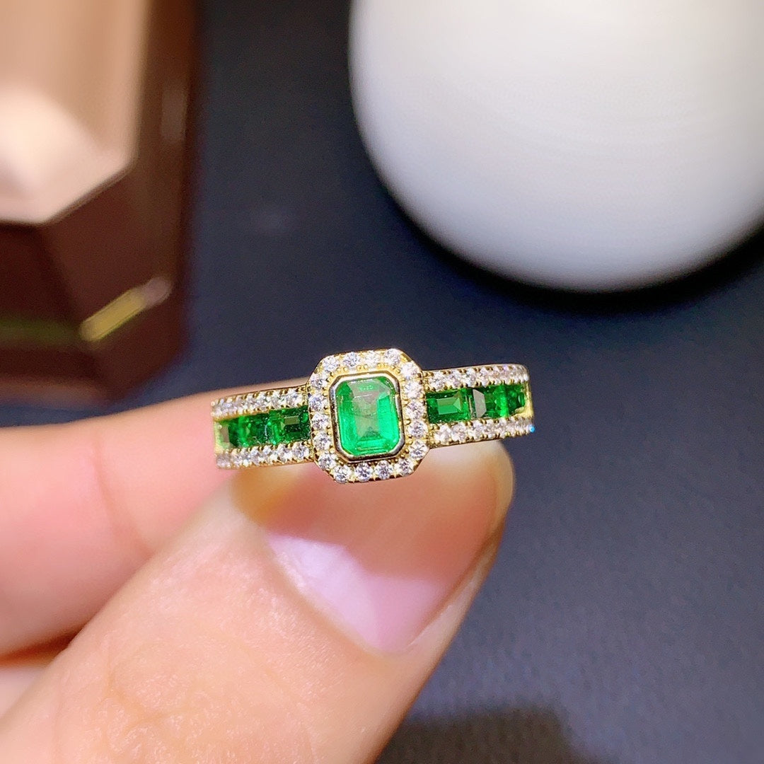 Anillo de esmeralda colombiana natural para mujer