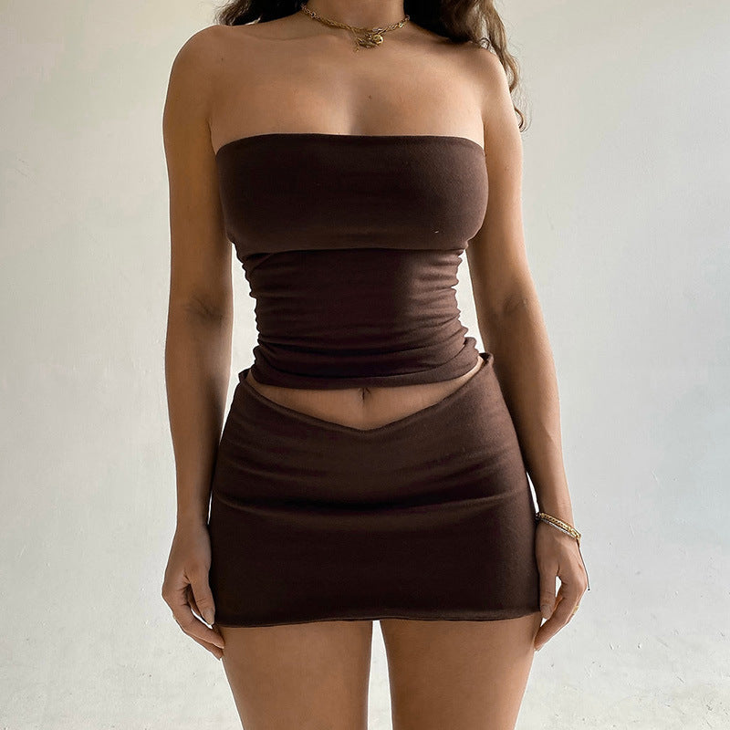Conjunto de Dos Piezas Mujer – Falda Corta Ajustada + Top Crop