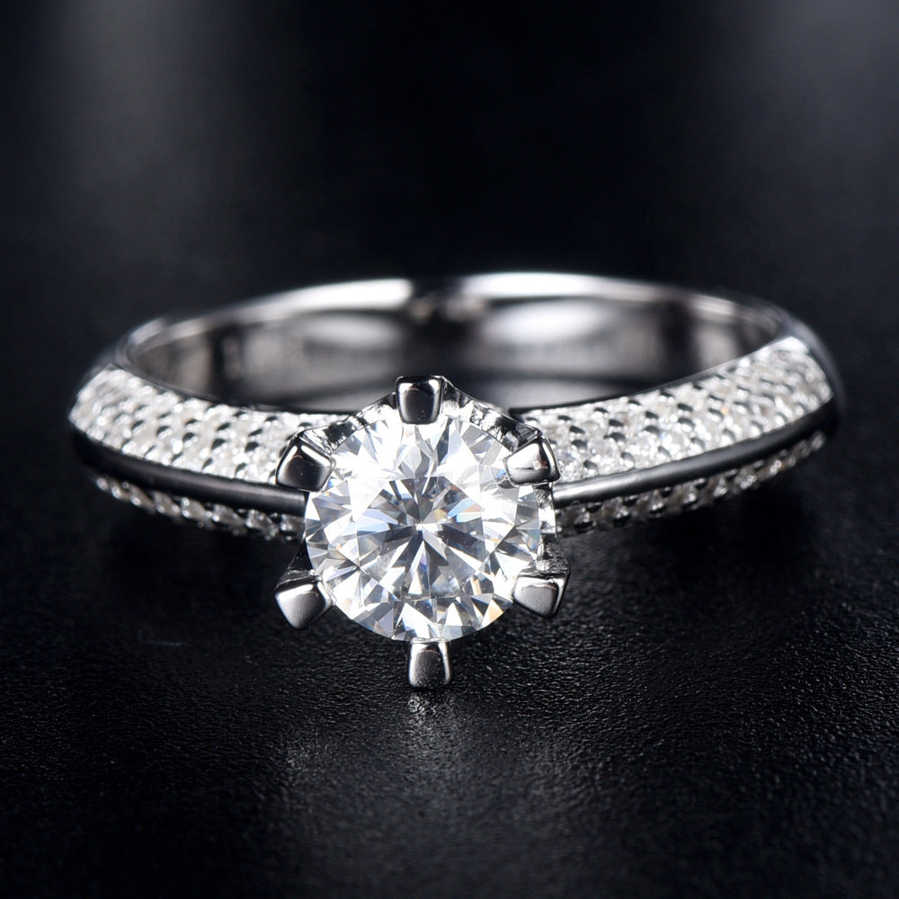 Anillo de diamantes de seis puntas en plata S925