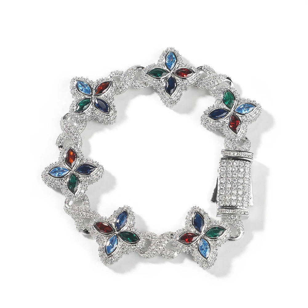 Pulsera iced out floral trap con piedras multicolor unisex