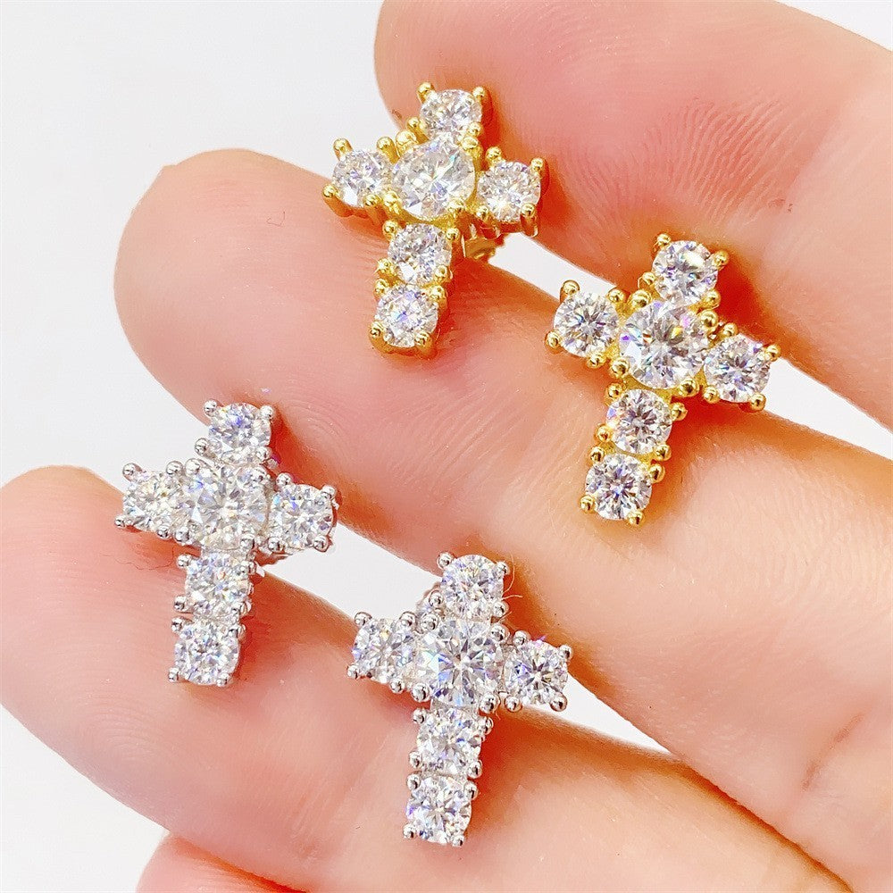 Pendientes de Cruz en Plata S925 Estilo Hip Hop