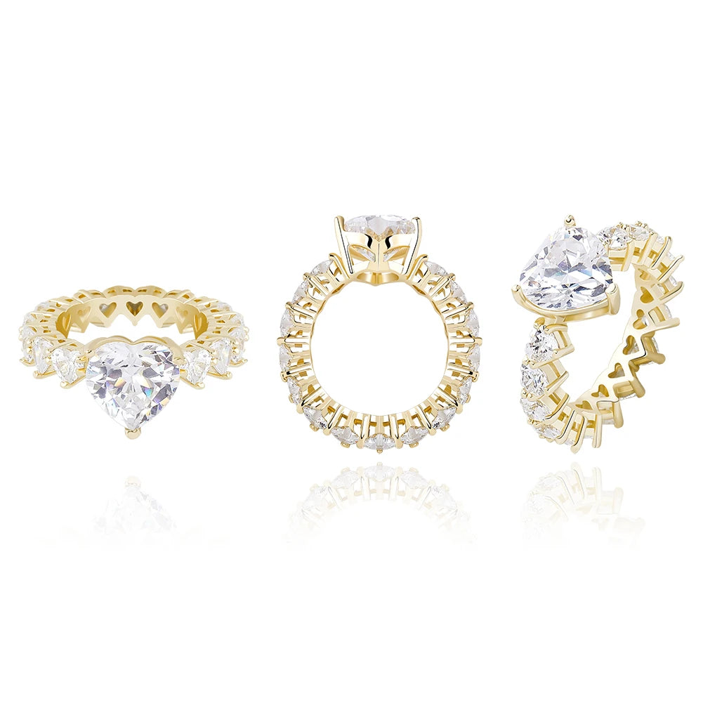THE BLING KING Luxury New Fashion Iced Out Water Drop Pink Bling CZ Heart Rings For Girl Women Charm Valentine's Day Gift