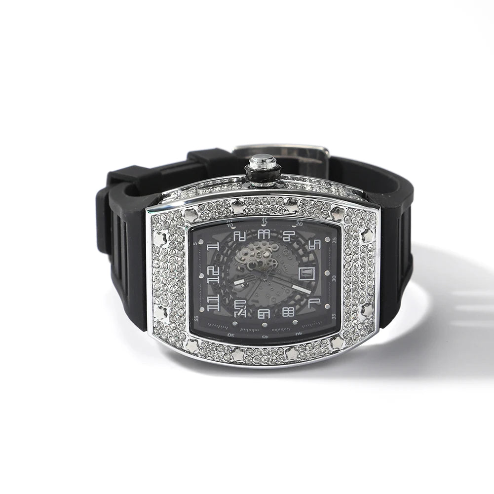 THE BLING KING Sqaure Dial Quartz Watch Full Rhinestones Iced Out Wrist Watches With Black Belt For Men Women Fashion Gift