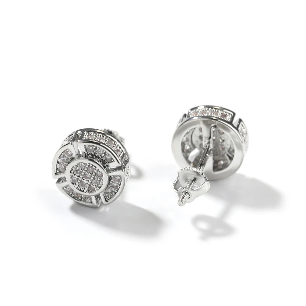 THE BLING KING Four Leaf Clover Round Shape Stud Earrings Iced Out Cubic Zirconia Earring Hiphop Jewelry For Gift