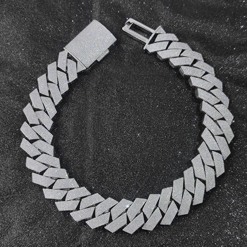 Sparkling Big Guy Thick Heavy 30MM Hand Setting 7 Rows Cuban Chain CZ Diamond Stone Cuban Link Necklace Hip Hop Jewelry