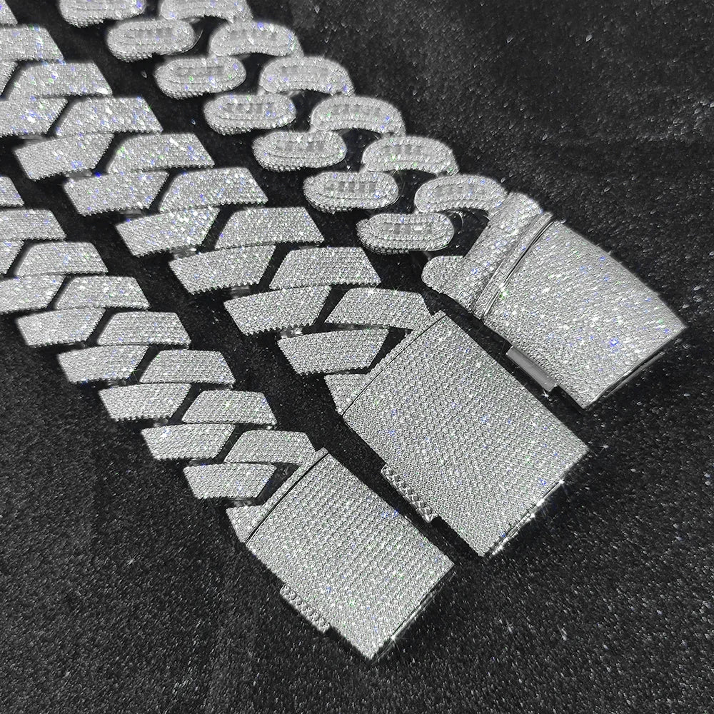 Sparkling Big Guy Thick Heavy 30MM Hand Setting 7 Rows Cuban Chain CZ Diamond Stone Cuban Link Necklace Hip Hop Jewelry