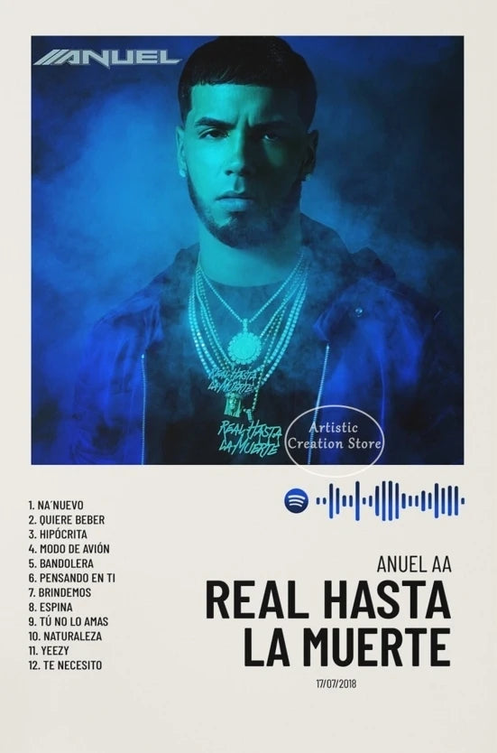 Tracklist Anuel AA Real Hasta La Muerte Music Album Cover Poster Print Canvas Painting Picture Wall Art Bedroom Home Decor Gifts