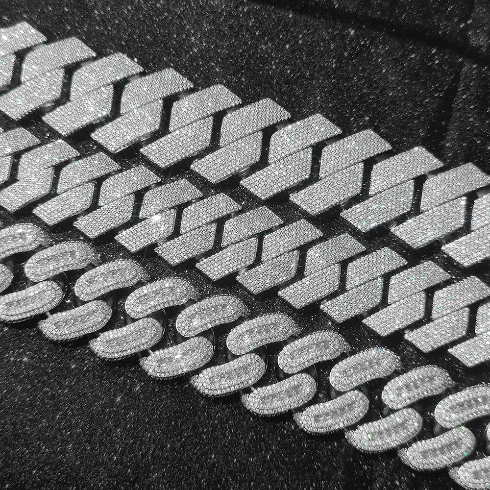 Sparkling Big Guy Thick Heavy 30MM Hand Setting 7 Rows Cuban Chain CZ Diamond Stone Cuban Link Necklace Hip Hop Jewelry