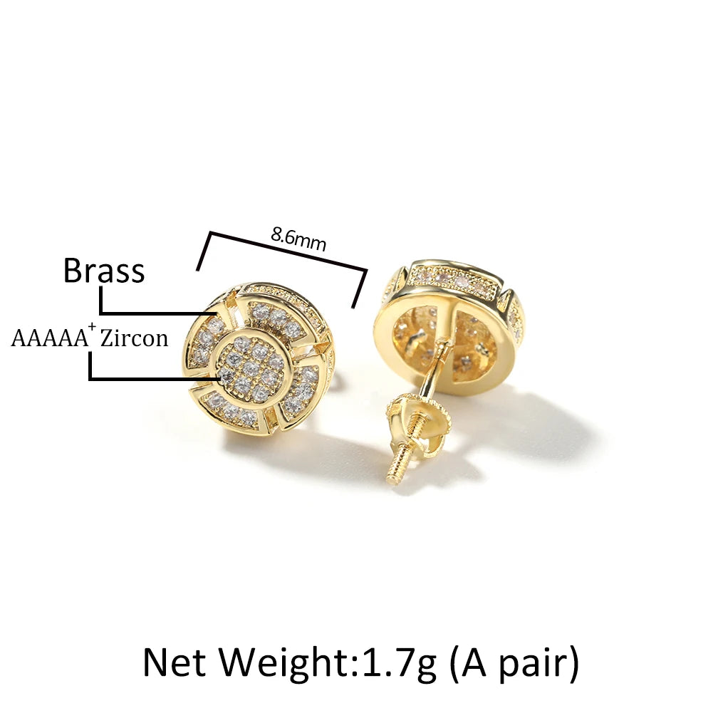 THE BLING KING Four Leaf Clover Round Shape Stud Earrings Iced Out Cubic Zirconia Earring Hiphop Jewelry For Gift