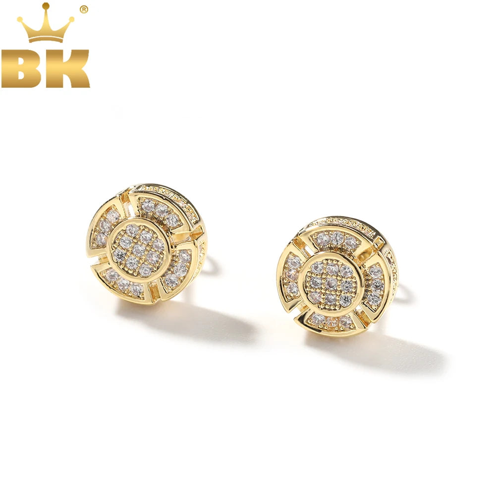 THE BLING KING Four Leaf Clover Round Shape Stud Earrings Iced Out Cubic Zirconia Earring Hiphop Jewelry For Gift