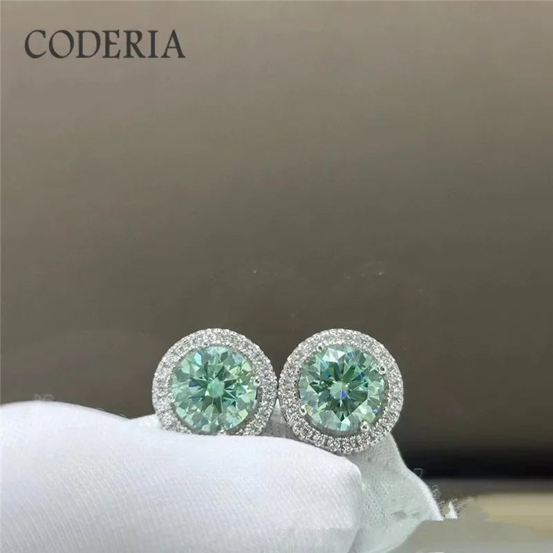 1-2 CT Blue Green Moissanite Stud Earrings for Men & Women S925 Silver 18K Gold Plated Earrings Pass Diamond Test GRA Jewelry