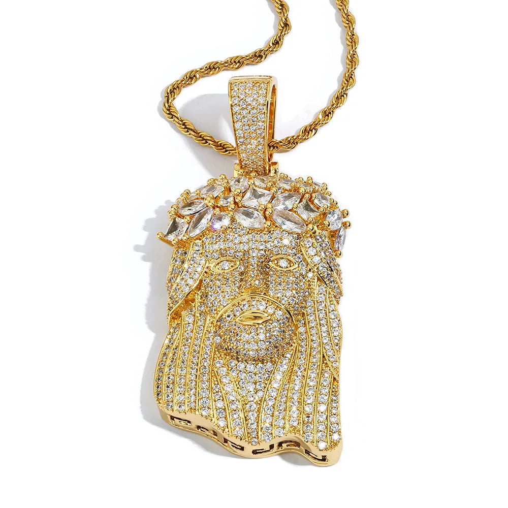 Collar Jesús con Circonitas Iced Out – Estilo Bling Hip Hop