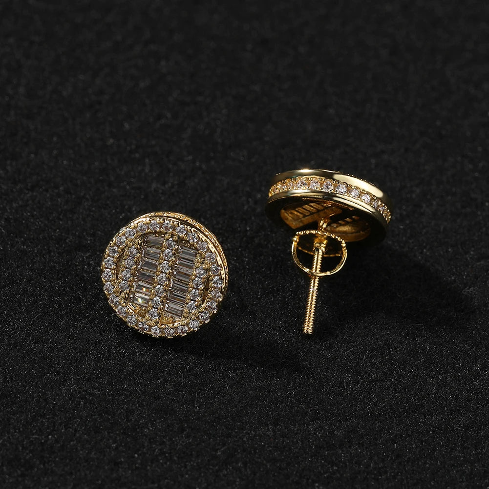 Pendientes Redondos Bicolor Ice Out – Circonitas Baguette CZ Hipoalergénicos