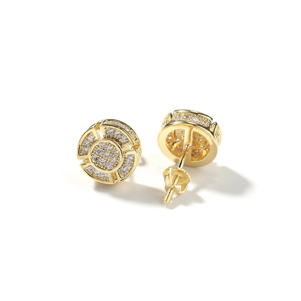 THE BLING KING Four Leaf Clover Round Shape Stud Earrings Iced Out Cubic Zirconia Earring Hiphop Jewelry For Gift