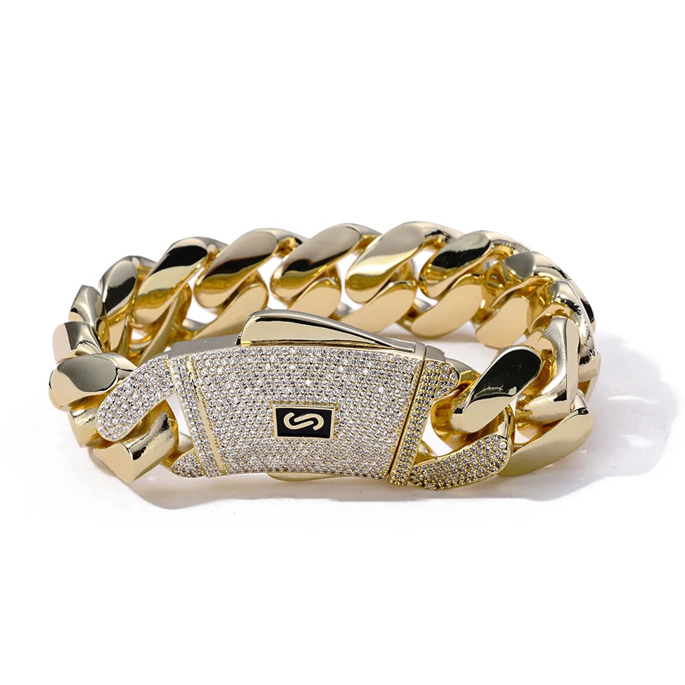 Pulsera Monaco Maulciza Chapada en Oro 14K – Cierre Ice Out Estilo Cubano
