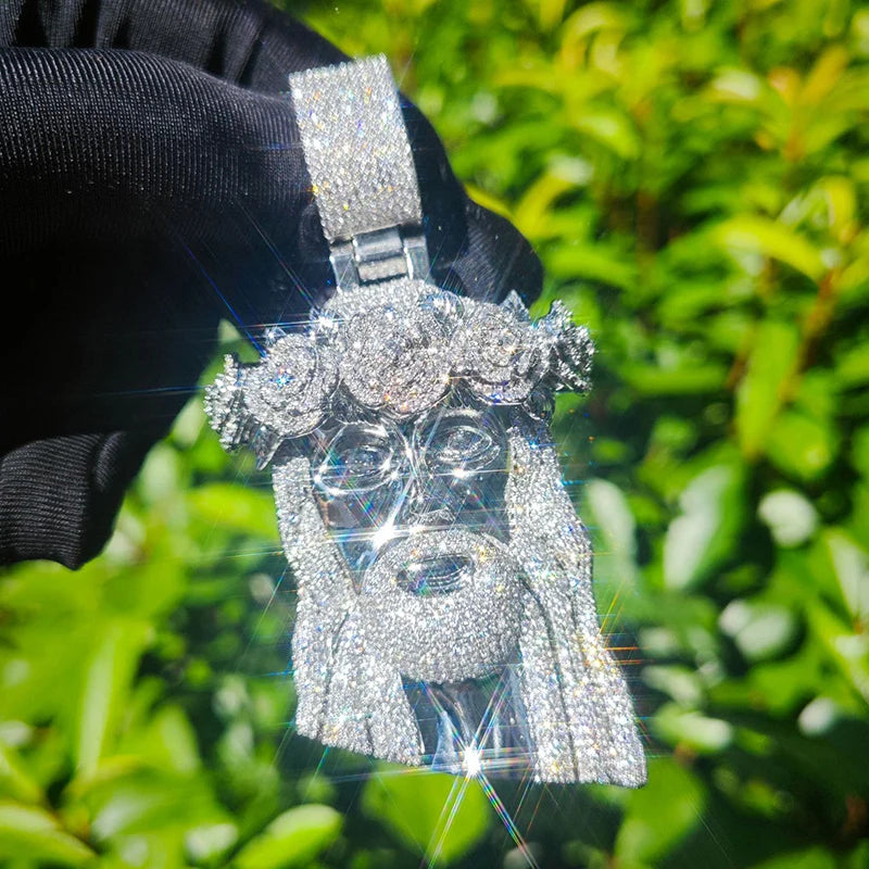 Collar Rosa Jesús Hombre con Circonitas Bling – Estilo Hip Hop Oro o Plata