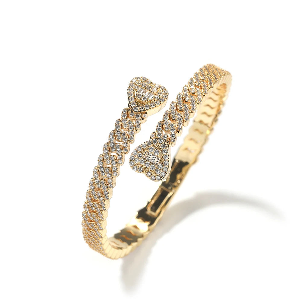 Pulsera Corazón Ice Out Estilo Cubano – Circonitas Baguette Lujo Mujer