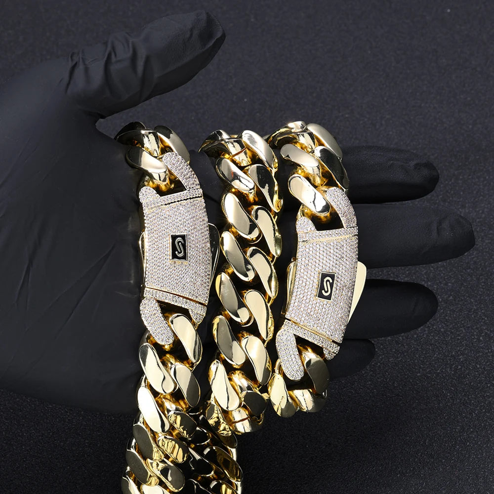 Pulsera Monaco Maulciza Chapada en Oro 14K – Cierre Ice Out Estilo Cubano