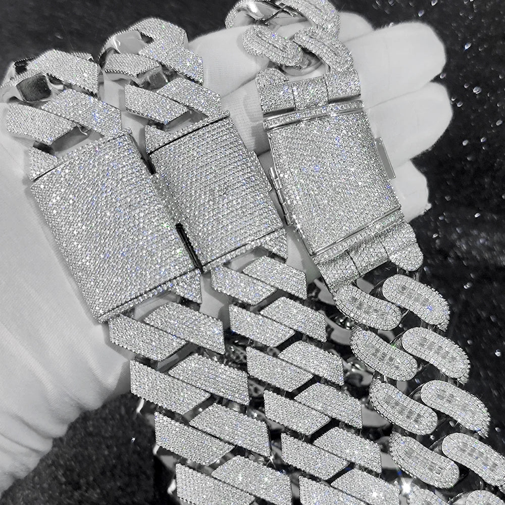 Sparkling Big Guy Thick Heavy 30MM Hand Setting 7 Rows Cuban Chain CZ Diamond Stone Cuban Link Necklace Hip Hop Jewelry