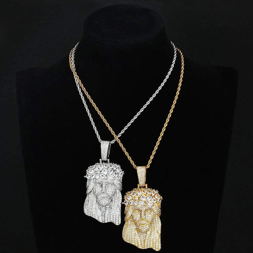 Collar Jesús con Circonitas Iced Out – Estilo Bling Hip Hop