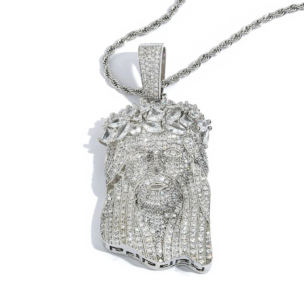 Collar Jesús con Circonitas Iced Out – Estilo Bling Hip Hop
