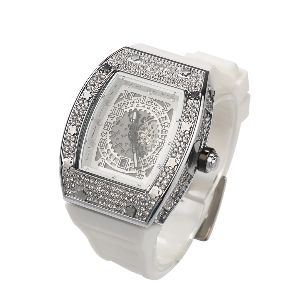 THE BLING KING Sqaure Dial Quartz Watch Full Rhinestones Iced Out Wrist Watches With Black Belt For Men Women Fashion Gift
