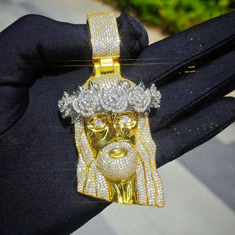 Collar Rosa Jesús Hombre con Circonitas Bling – Estilo Hip Hop Oro o Plata