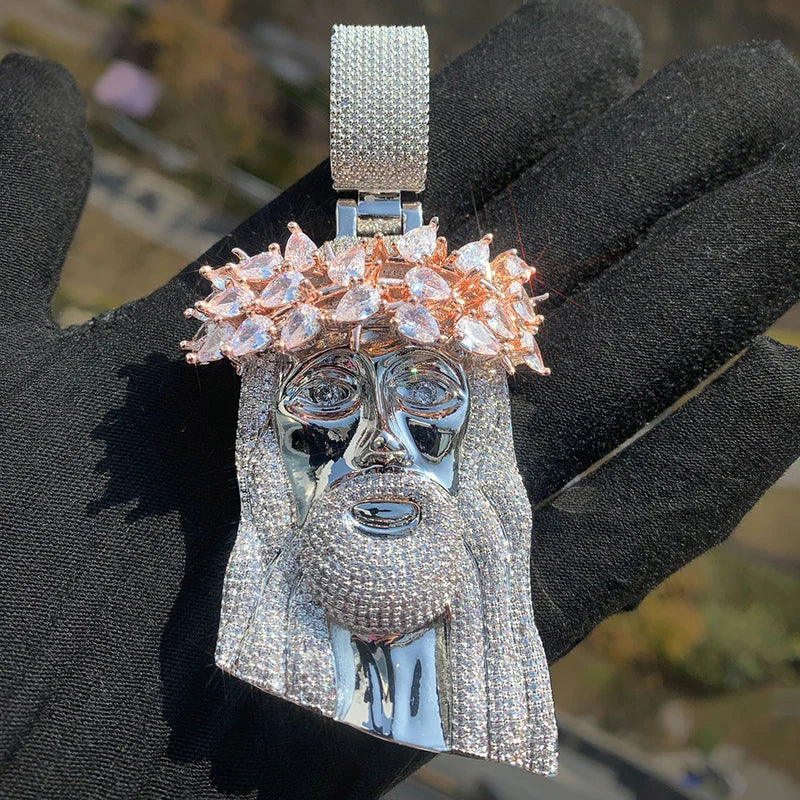 Collar Jesús Hombre con Circonitas AAA+ – Estilo Iced Out Hip Hop Oro o Plata