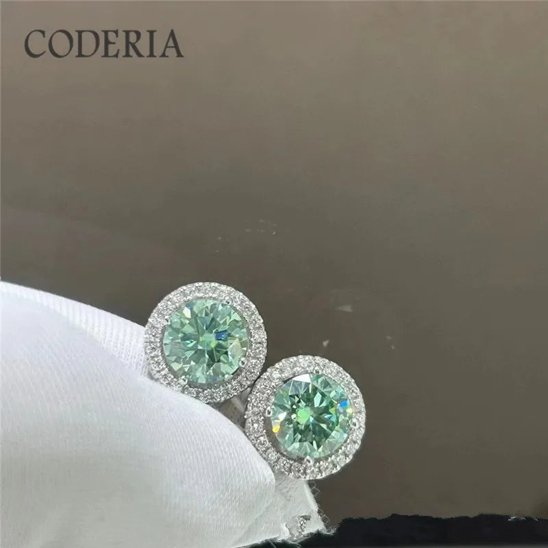 1-2 CT Blue Green Moissanite Stud Earrings for Men & Women S925 Silver 18K Gold Plated Earrings Pass Diamond Test GRA Jewelry