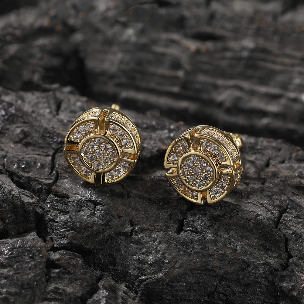 THE BLING KING Four Leaf Clover Round Shape Stud Earrings Iced Out Cubic Zirconia Earring Hiphop Jewelry For Gift
