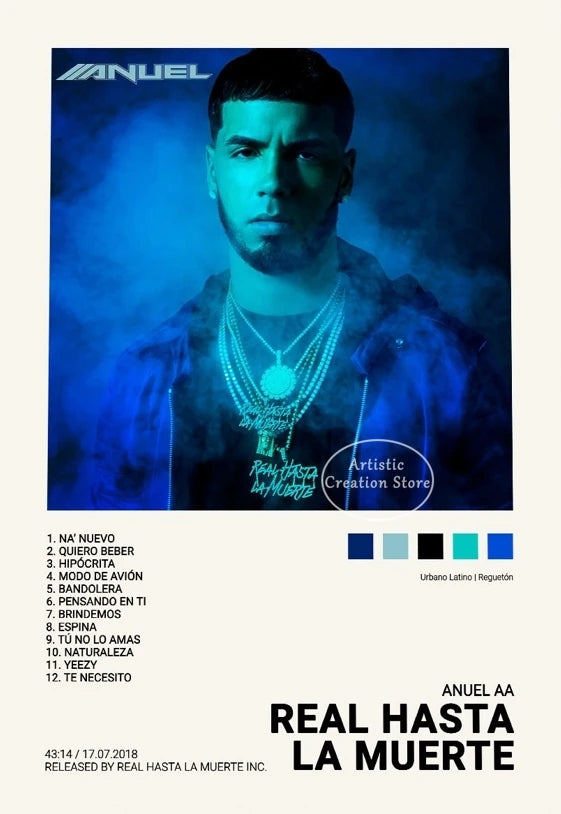 Tracklist Anuel AA Real Hasta La Muerte Music Album Cover Poster Print Canvas Painting Picture Wall Art Bedroom Home Decor Gifts