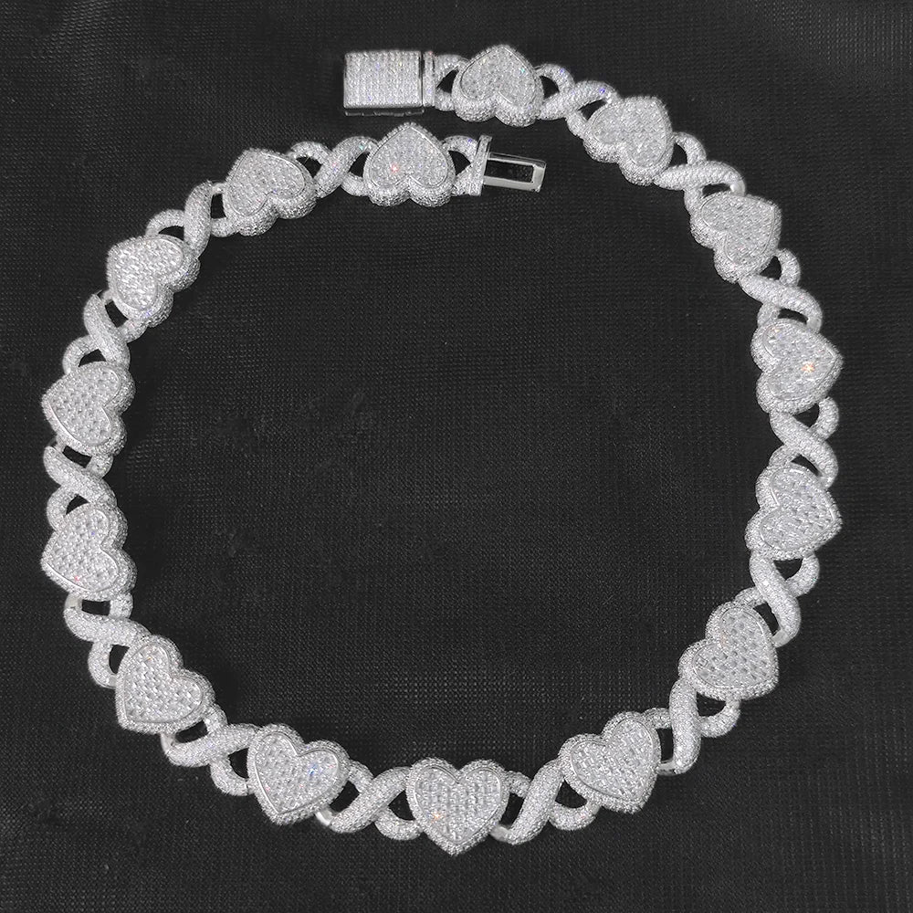 Collar Choker Mujer 15mm Baño de Oro Blanco – Corazón Ice Out con Circonitas ✨