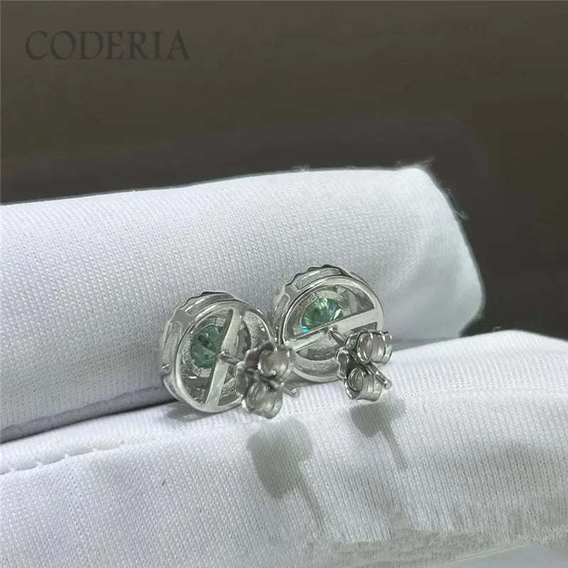 1-2 CT Blue Green Moissanite Stud Earrings for Men & Women S925 Silver 18K Gold Plated Earrings Pass Diamond Test GRA Jewelry