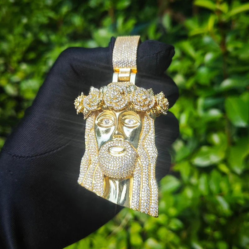 Collar Rosa Jesús Hombre con Circonitas Bling – Estilo Hip Hop Oro o Plata