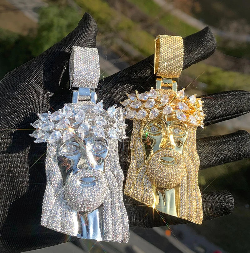 Collar Jesús Hombre con Circonitas AAA+ – Estilo Iced Out Hip Hop Oro o Plata