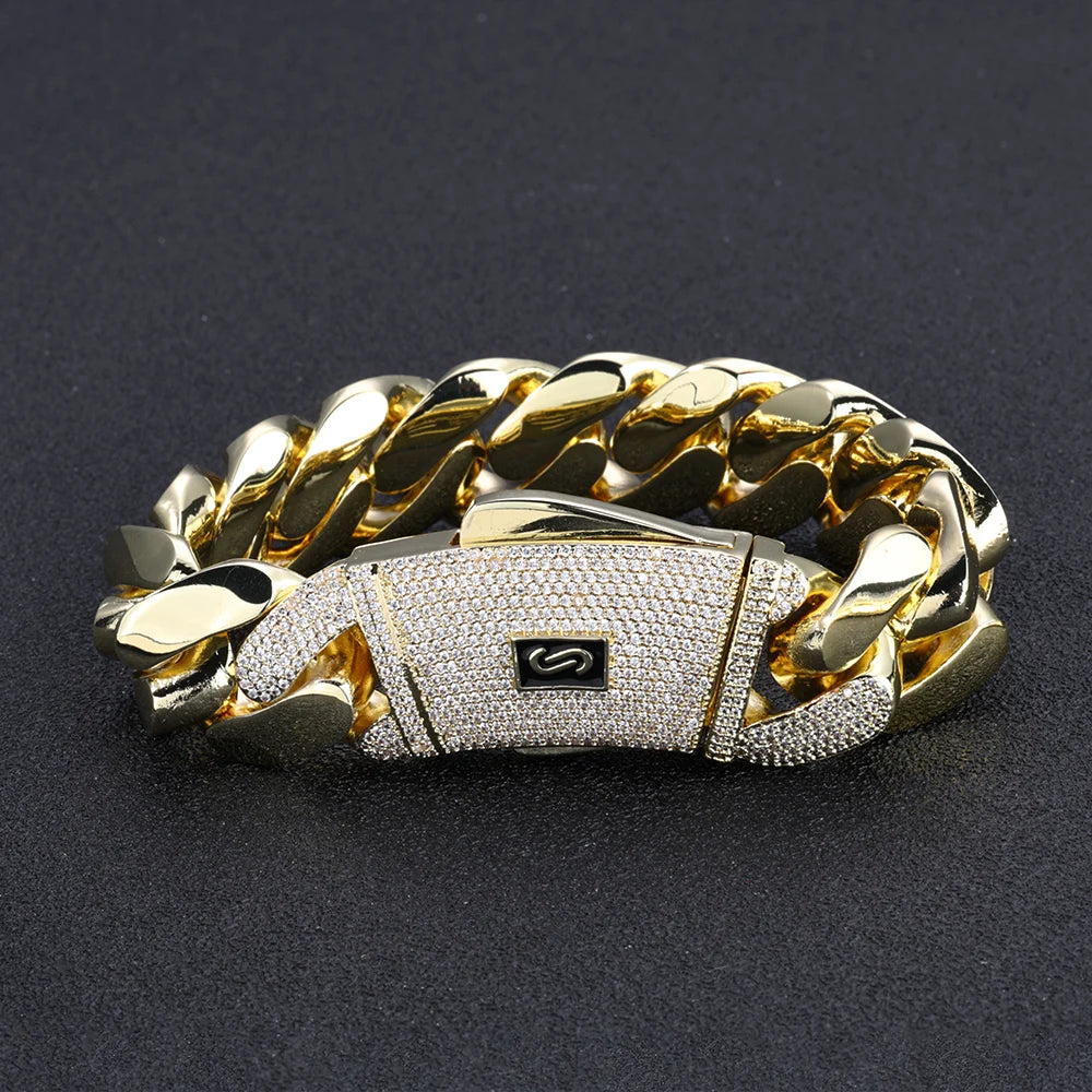 Pulsera Monaco Maulciza Chapada en Oro 14K – Cierre Ice Out Estilo Cubano