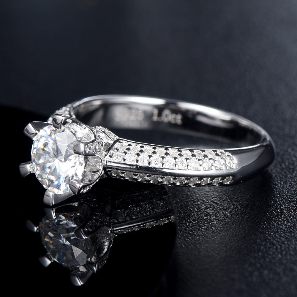 Anillo de diamantes de seis puntas en plata S925