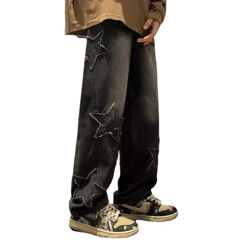 Pantalones Anchos Hombre | Vaqueros Streetwear con Bordado Estrella