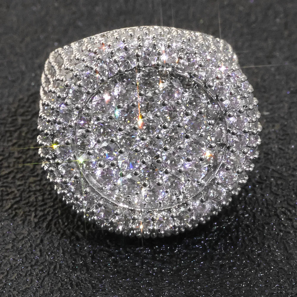 Anillo redondo de lujo con circonitas Ice Out, estilo hip hop trap unisex para hombre y mujer.